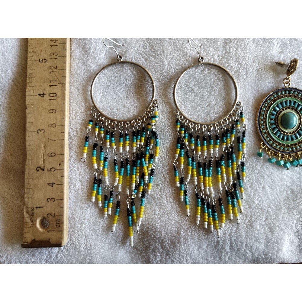 Earring Lot BOHO Seeds Beaded Bohemian Dangle Drop Hoop Chandelier Pierced - Picture 7 of 16